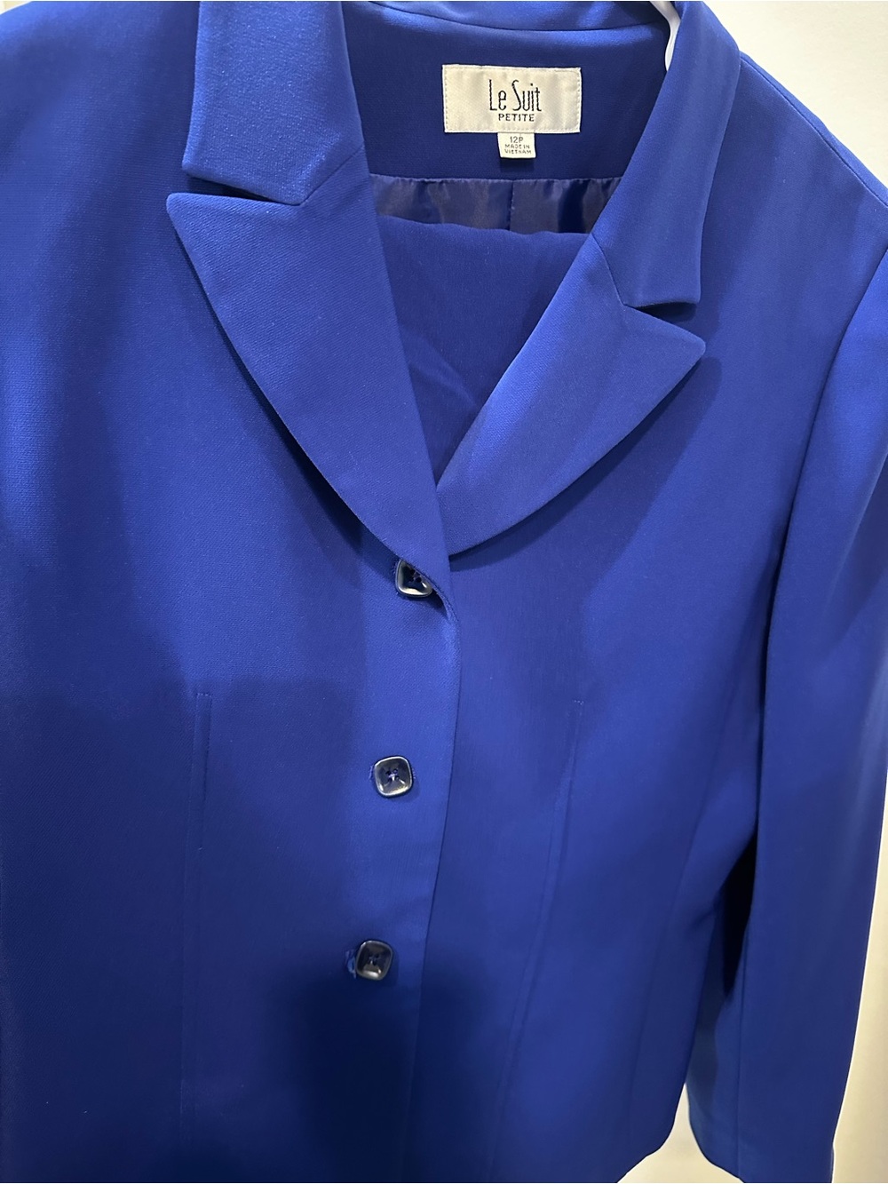 Le Suit Petite Women's Royal Blue Button-Front Jacket and Skirt
